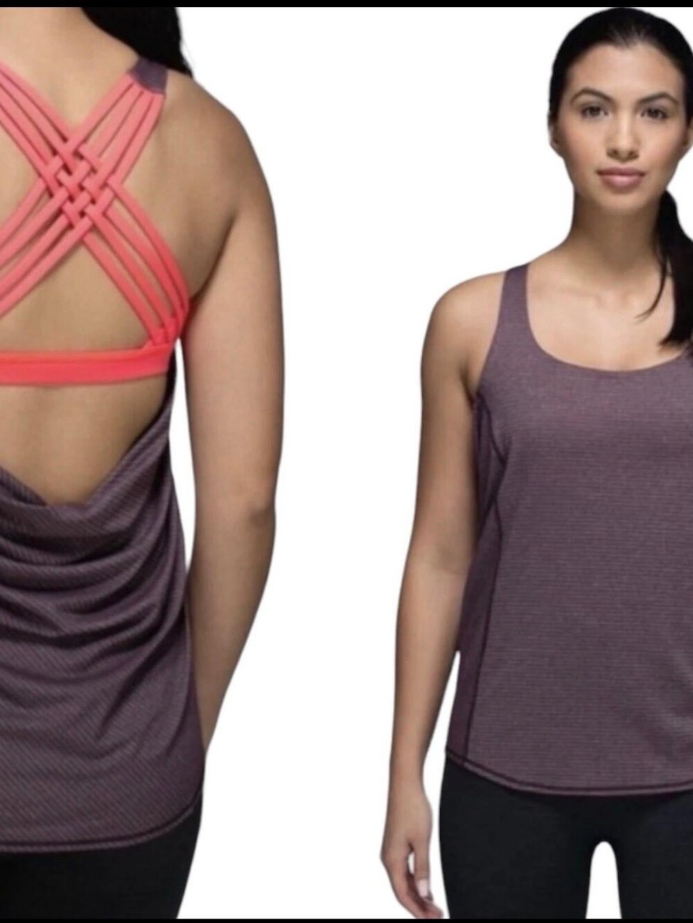 Lululemon Women Size 4 Purple Wild Cherry Electric Coral 2-1 Heathered Tank